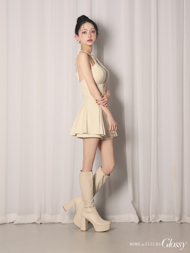 Glossy ローブドフルールグロッシー 【XSサイズあり】ホルターネックカットアウトセットアップフレアミニキャバドレス gl4602-c