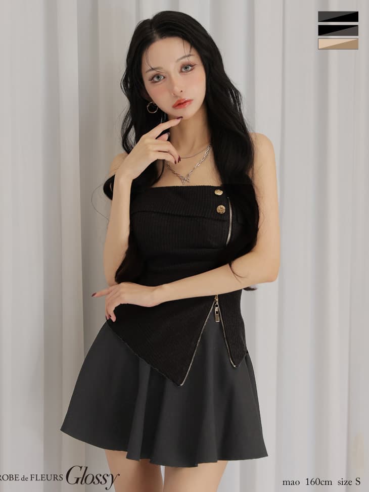 Glossy ローブドフルールグロッシー 【XSサイズあり】ベアトップアシンメトリーセットアップフレアミニキャバドレス gl4607-c