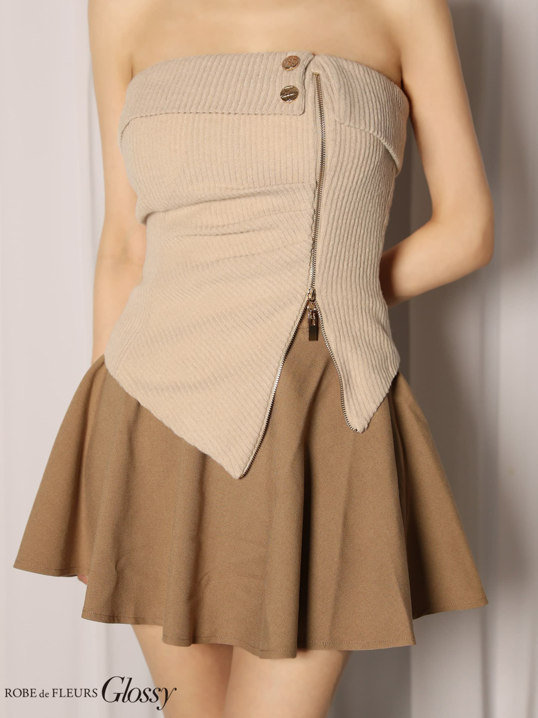 Glossy ローブドフルールグロッシー 【XSサイズあり】ベアトップアシンメトリーセットアップフレアミニキャバドレス gl4607-c