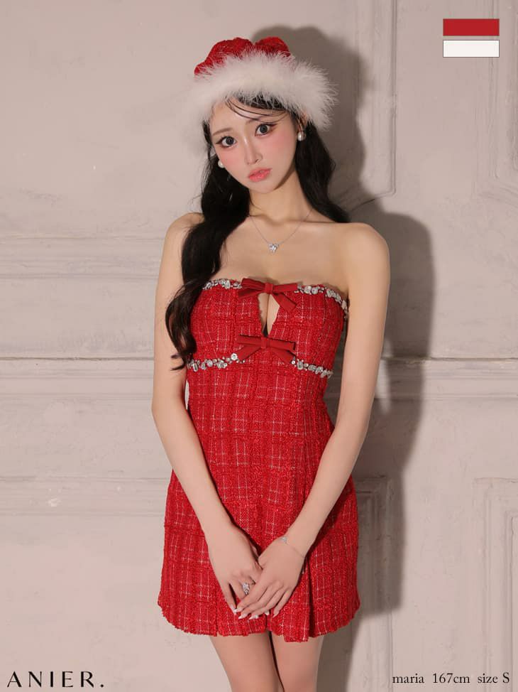 ROBE de FLEURS anier.ROBE ローブドフルール アニエルローブ 【XSサイズあり】 Sparkling Ribbon Bear Dress Santa fm-anier4227-c