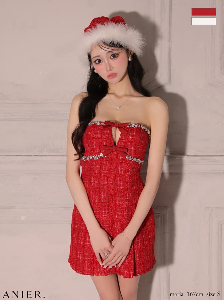 ROBE de FLEURS anier.ROBE ローブドフルール アニエルローブ 【XSサイズあり】 Sparkling Ribbon Bear Dress Santa fm-anier4227-c