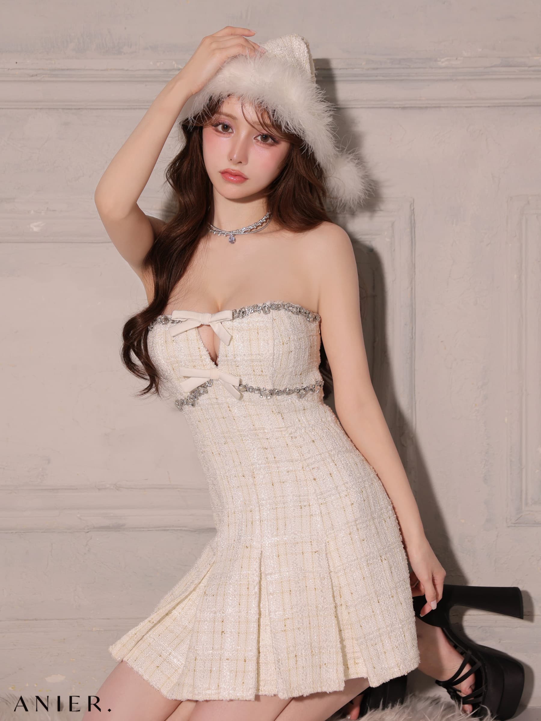 ROBE de FLEURS anier.ROBE ローブドフルール アニエルローブ 【XSサイズあり】 Sparkling Ribbon Bear Dress Santa fm-anier4227-c