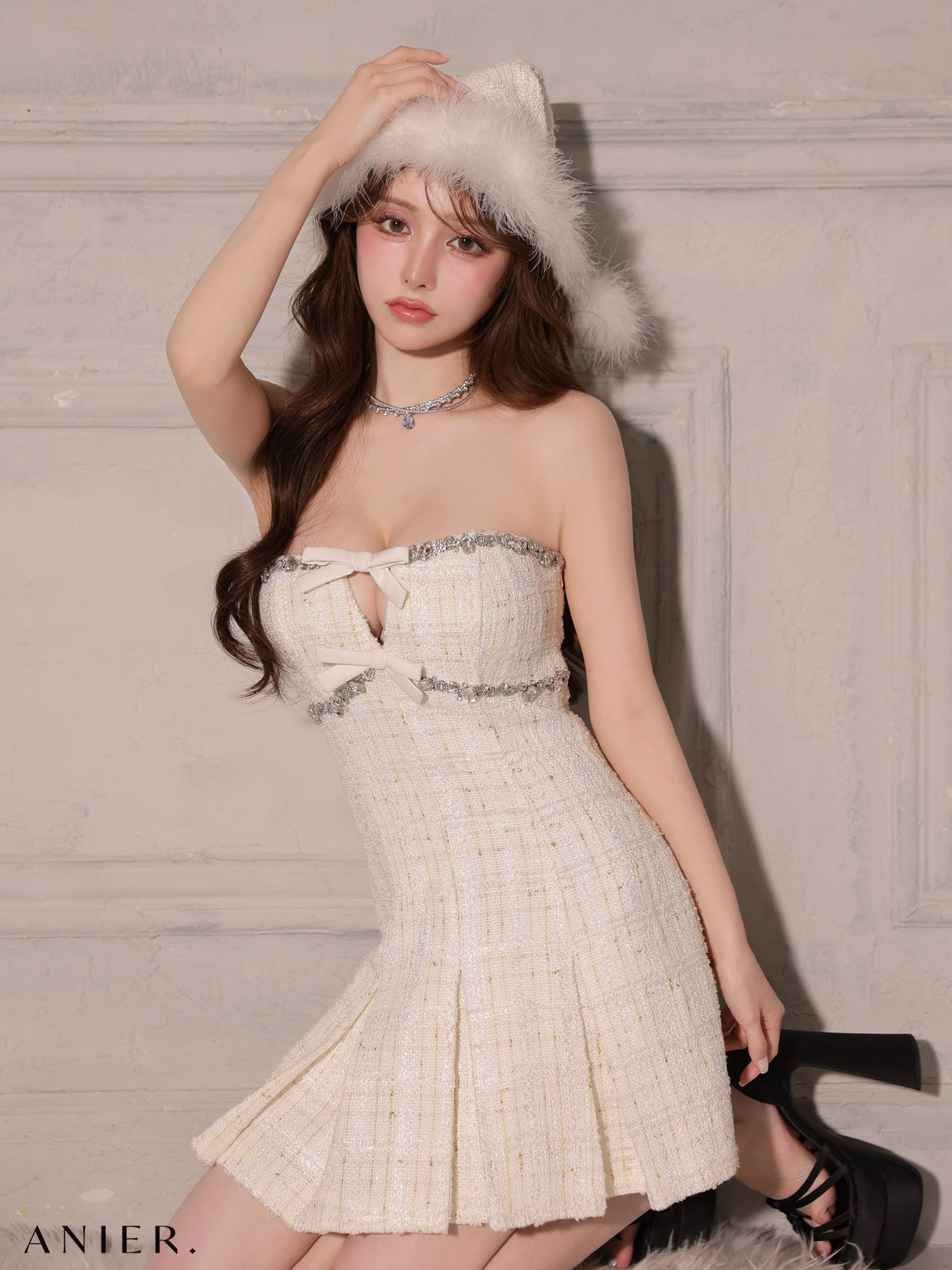 ROBE de FLEURS anier.ROBE ローブドフルール アニエルローブ 【XSサイズあり】 Sparkling Ribbon Bear Dress Santa fm-anier4227-c