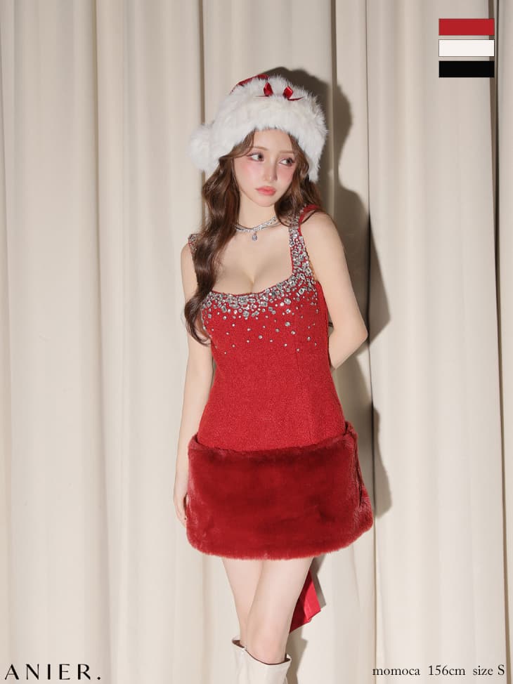  ROBE de FLEURS anier.ROBE ローブドフルール アニエルローブ 【XSサイズあり】Big Ribbon Jeweled Fur Santa fm-anier4610-c