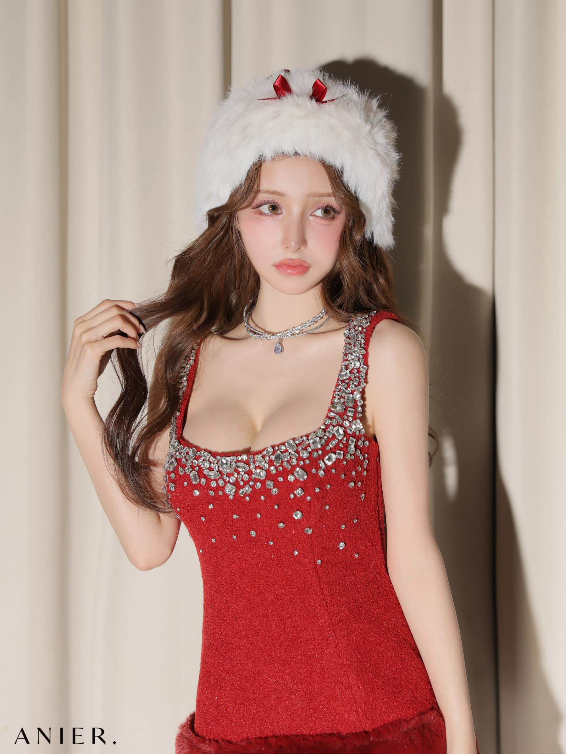  ROBE de FLEURS anier.ROBE ローブドフルール アニエルローブ 【XSサイズあり】Big Ribbon Jeweled Fur Santa fm-anier4610-c