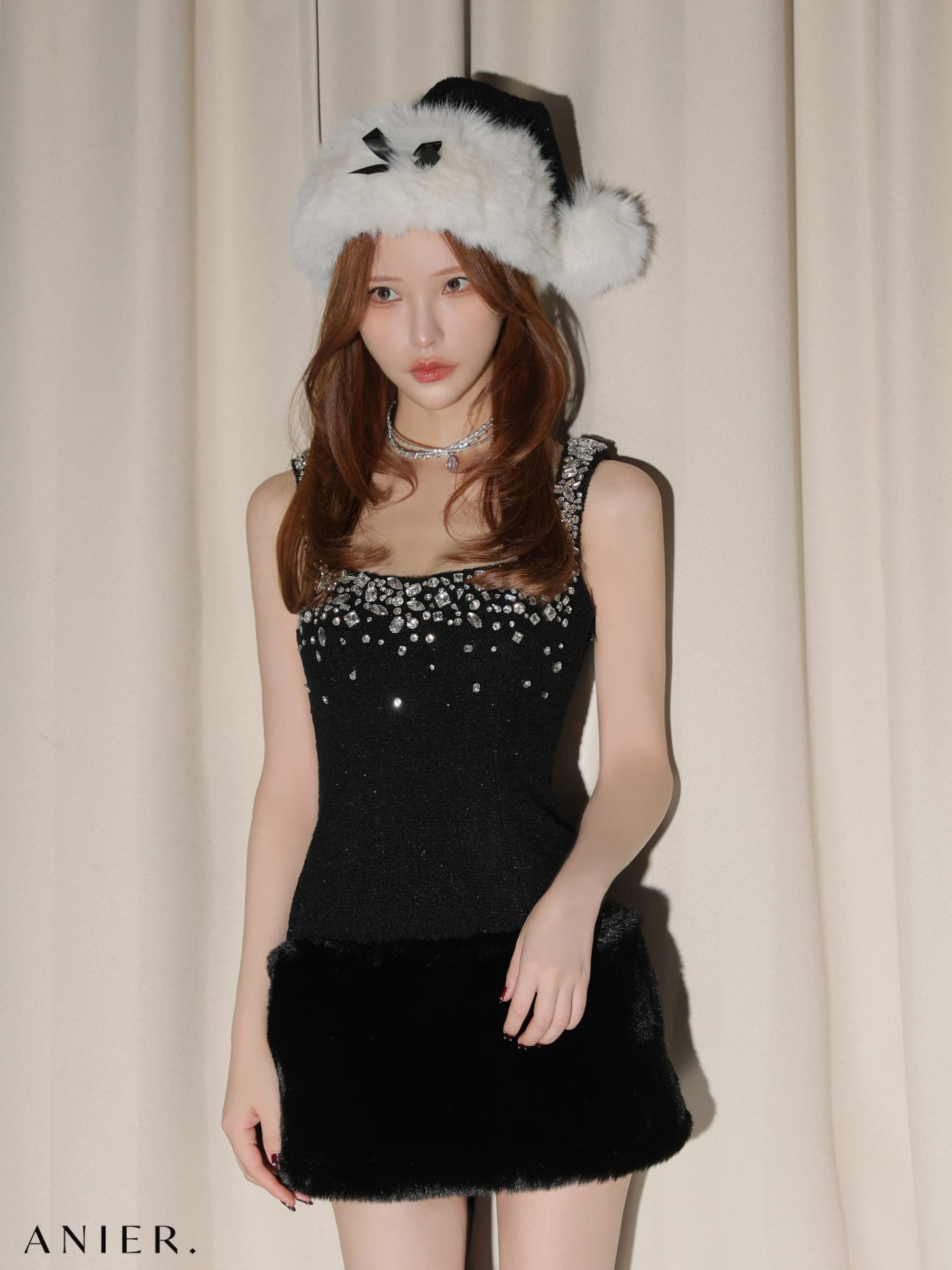  ROBE de FLEURS anier.ROBE ローブドフルール アニエルローブ 【XSサイズあり】Big Ribbon Jeweled Fur Santa fm-anier4610-c