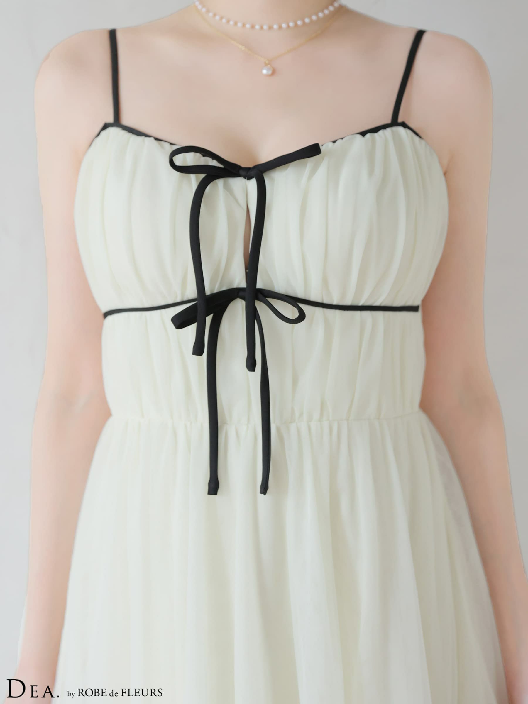 ROBE de FLEURS ローブドフルール 【XSサイズあり】 ドットパールリボン チュールフレアロングキャバドレス fm4335-c