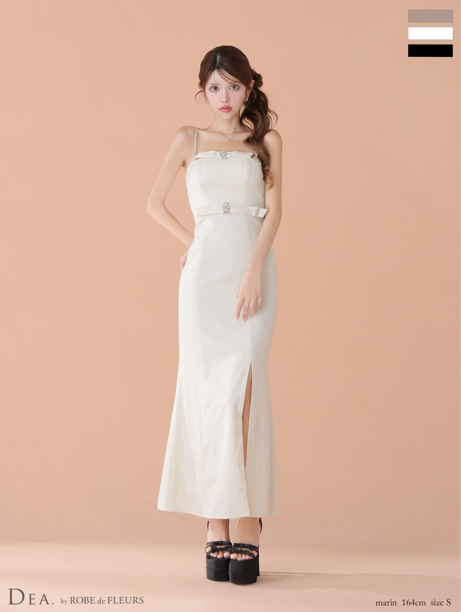 DEA. ディア バイ ローブドフルール 【Lサイズあり】サテンベロアスリットロングキャミキャバドレス de4118-c