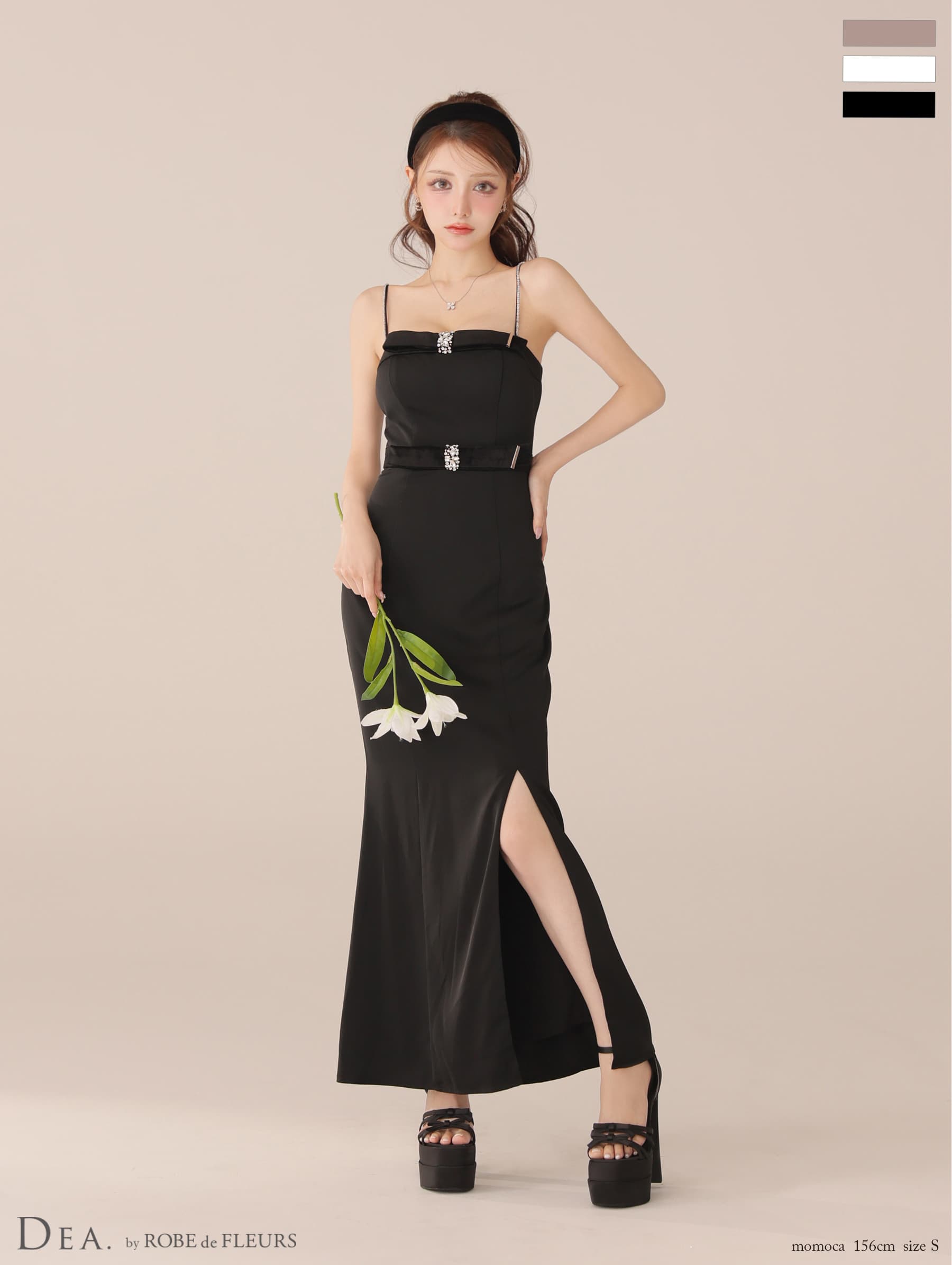 DEA. ディア バイ ローブドフルール 【Lサイズあり】サテンベロアスリットロングキャミキャバドレス de4118-c