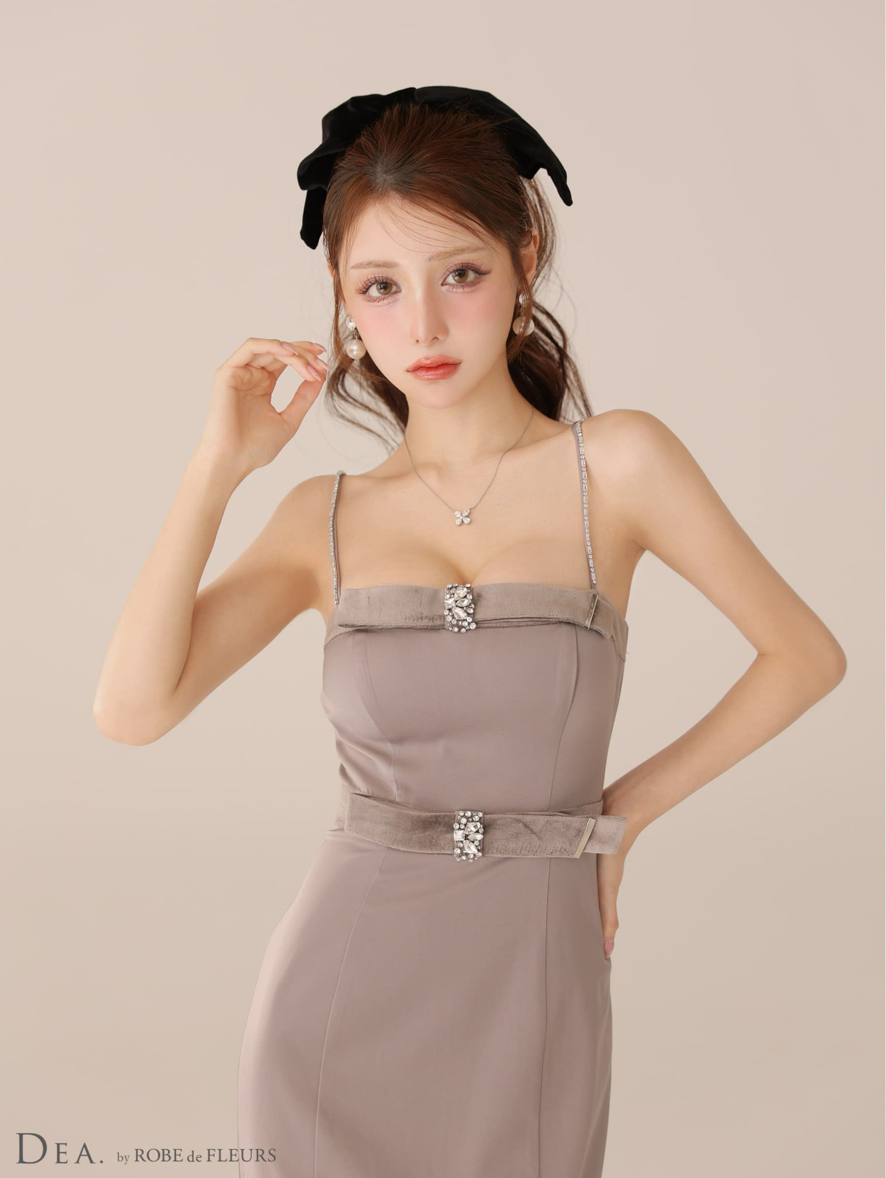 DEA. ディア バイ ローブドフルール 【Lサイズあり】サテンベロアスリットロングキャミキャバドレス de4118-c