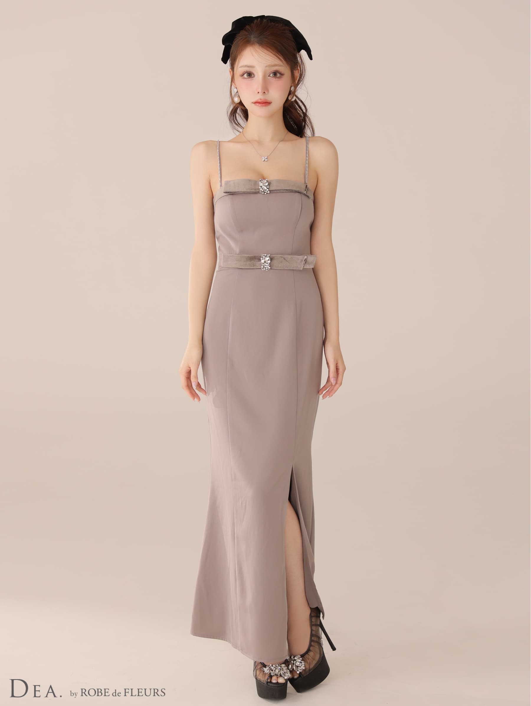 DEA. ディア バイ ローブドフルール 【Lサイズあり】サテンベロアスリットロングキャミキャバドレス de4118-c