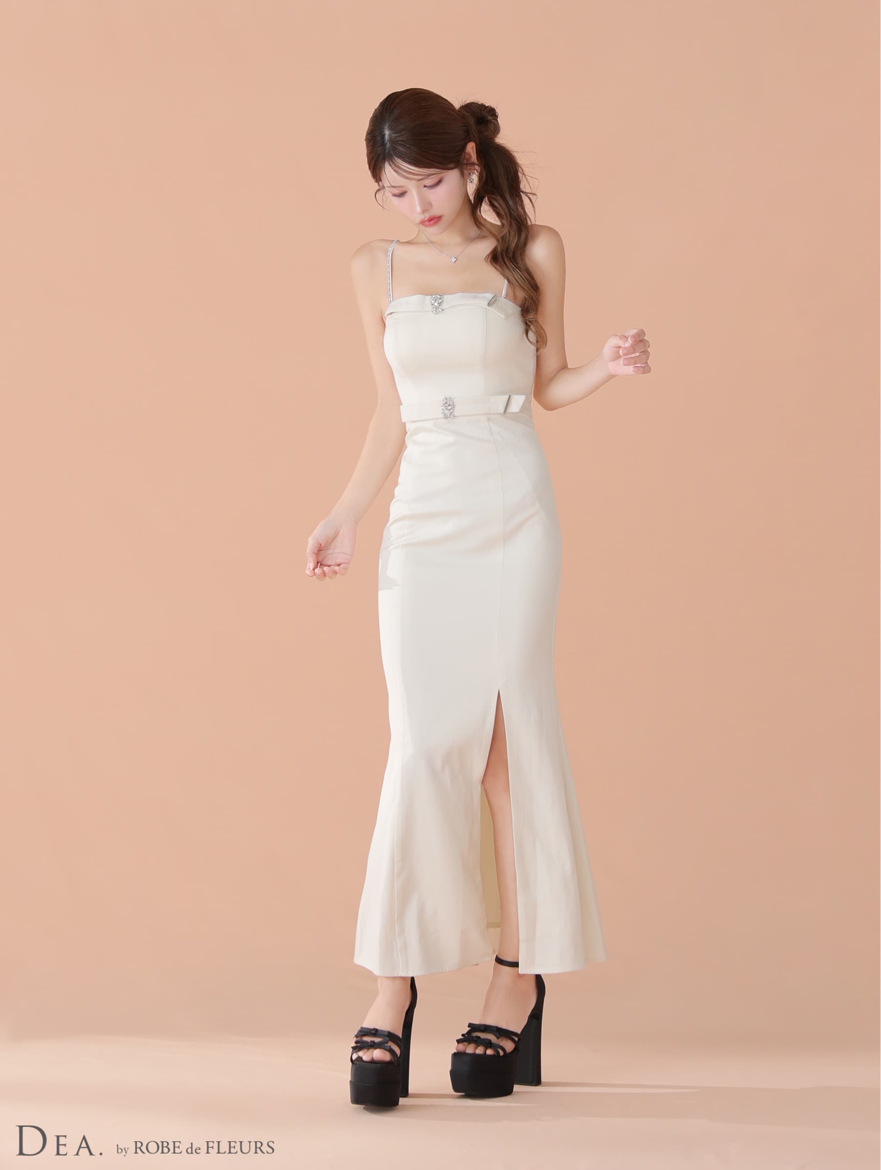 DEA. ディア バイ ローブドフルール 【Lサイズあり】サテンベロアスリットロングキャミキャバドレス de4118-c