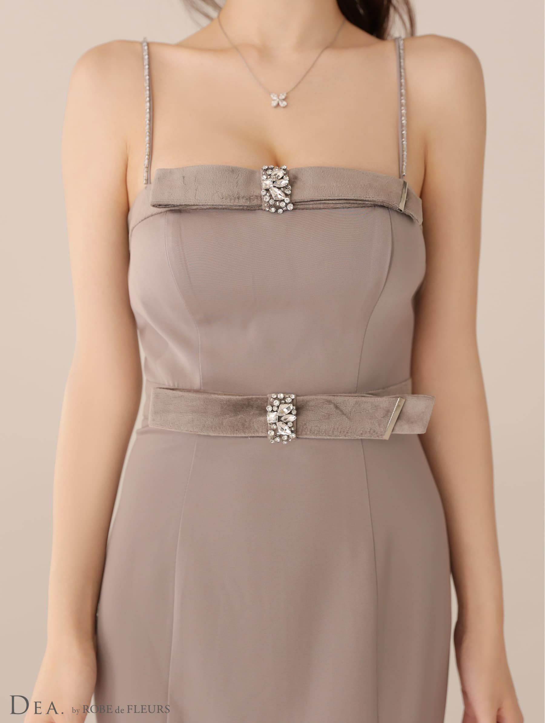 DEA. ディア バイ ローブドフルール 【Lサイズあり】サテンベロアスリットロングキャミキャバドレス de4118-c