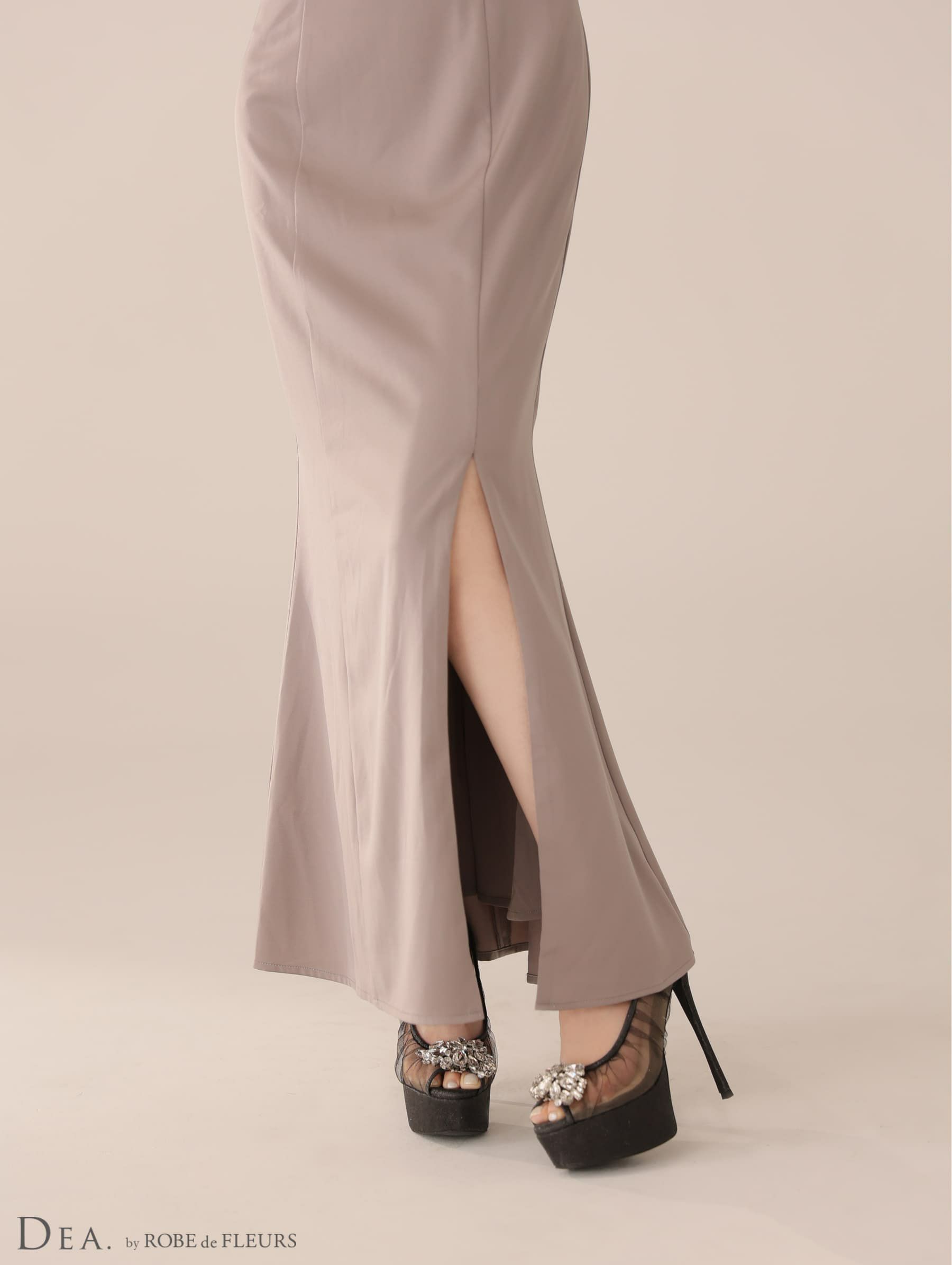 DEA. ディア バイ ローブドフルール 【Lサイズあり】サテンベロアスリットロングキャミキャバドレス de4118-c