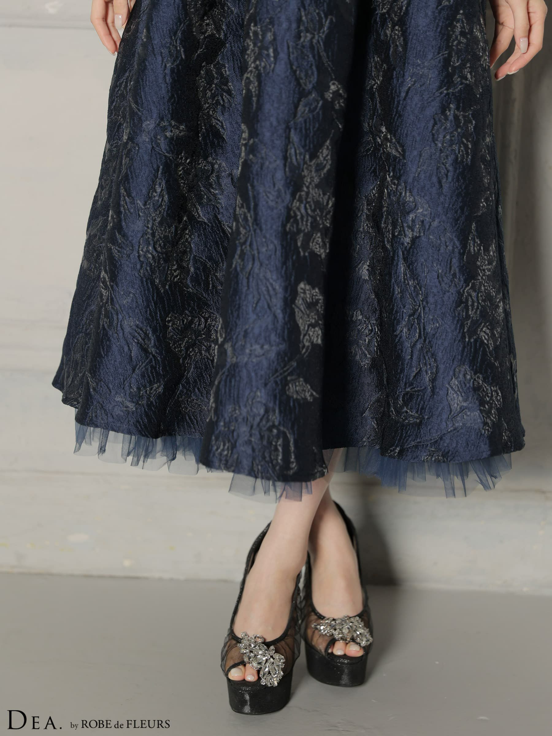 DEA. ディア バイ ローブドフルール 【XSサイズ～Lサイズあり】 ラメジャガードハイネックフレアロングキャバドレス de4332-c