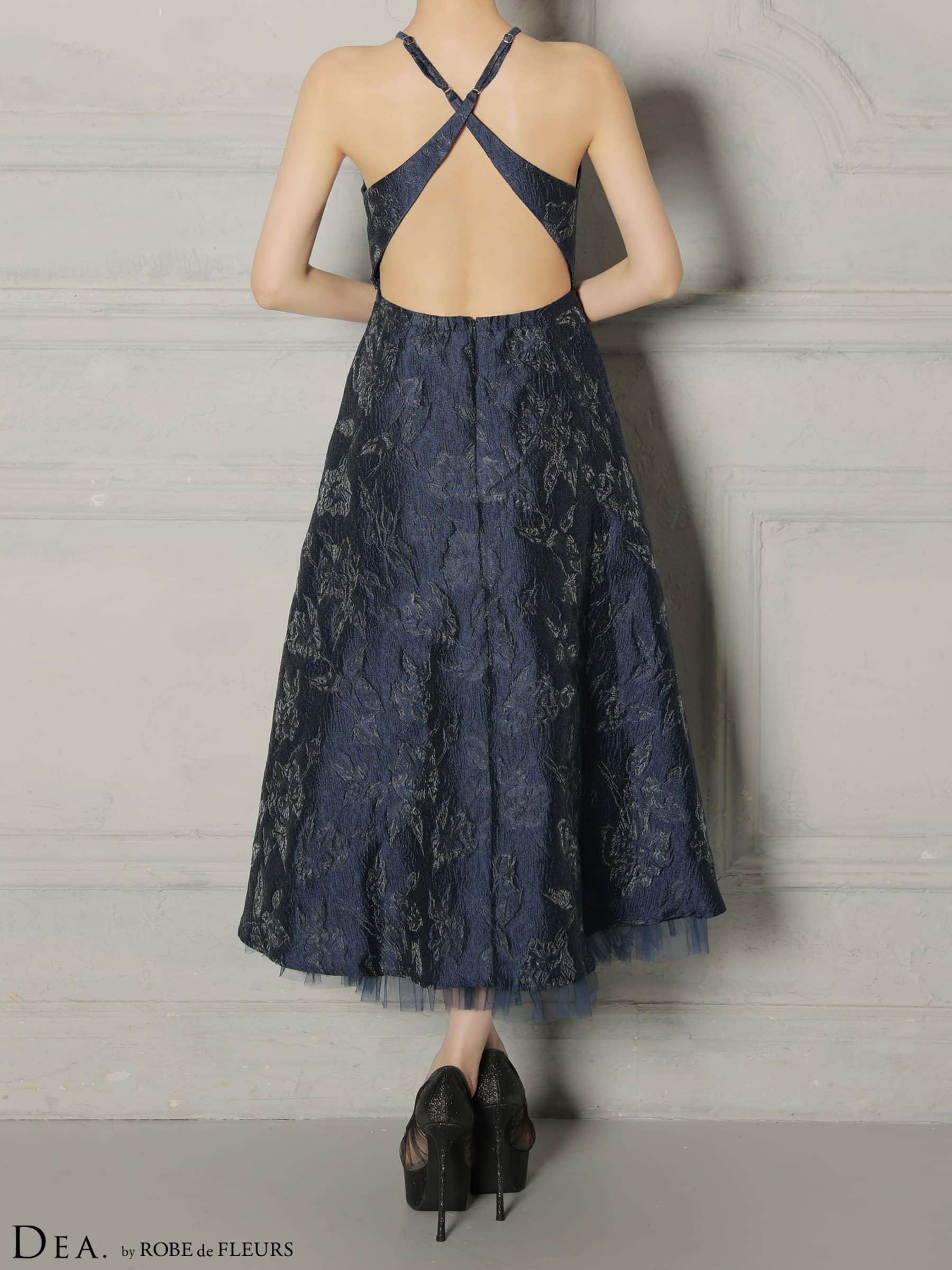 DEA. ディア バイ ローブドフルール 【XSサイズ～Lサイズあり】 ラメジャガードハイネックフレアロングキャバドレス de4332-c