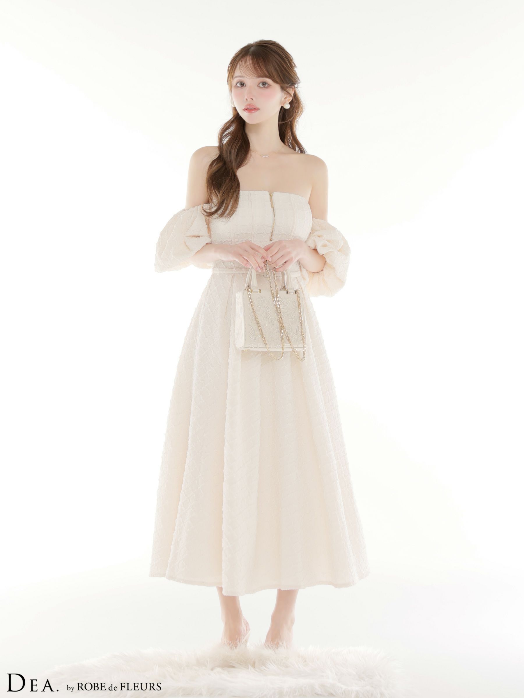 DEA. ディア バイ ローブドフルール 【Lサイズあり】 ラメジャガードオフショルバルーンスリーブロングキャバドレス de4334-c