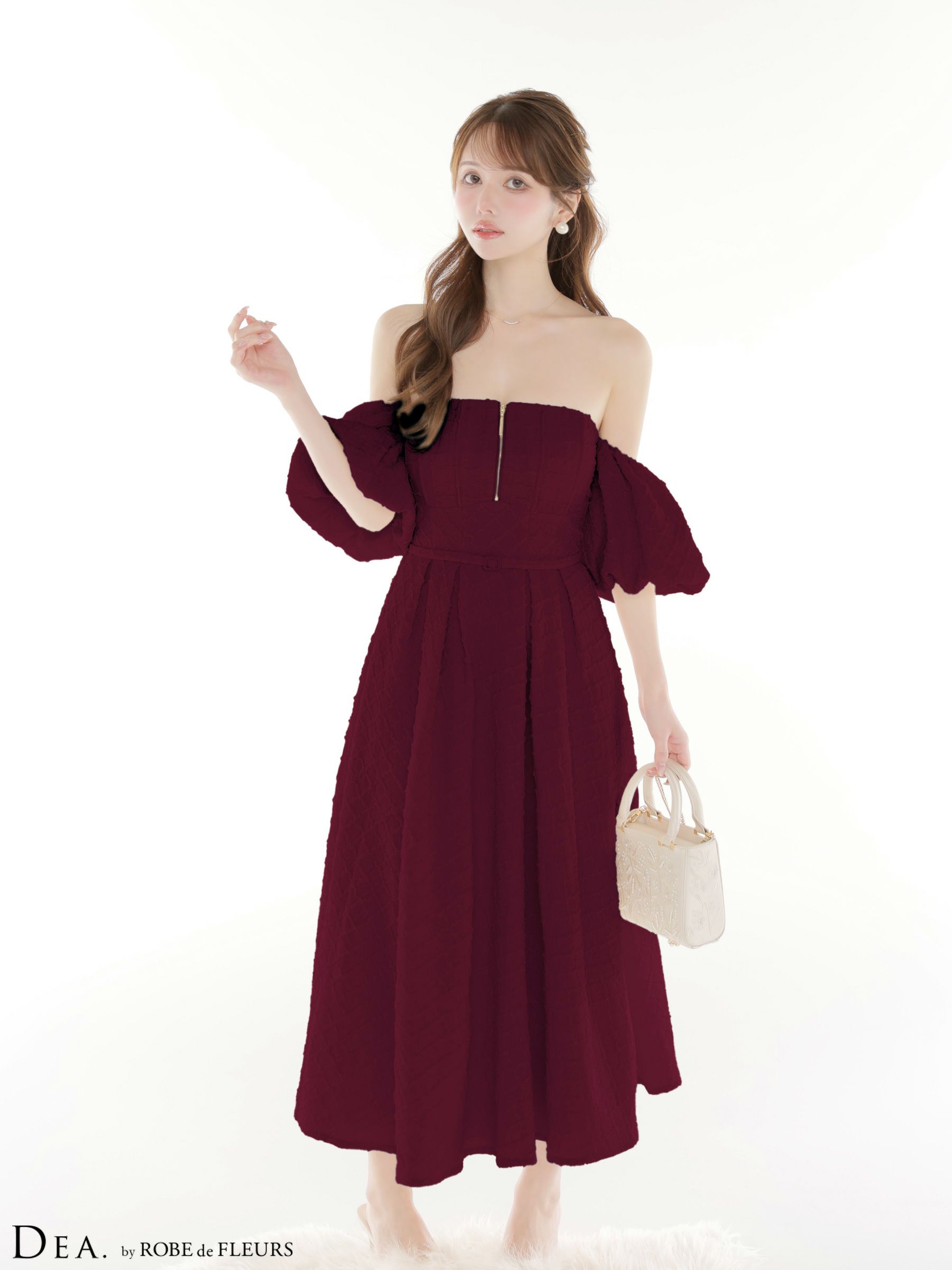 DEA. ディア バイ ローブドフルール 【Lサイズあり】 ラメジャガードオフショルバルーンスリーブロングキャバドレス de4334-c