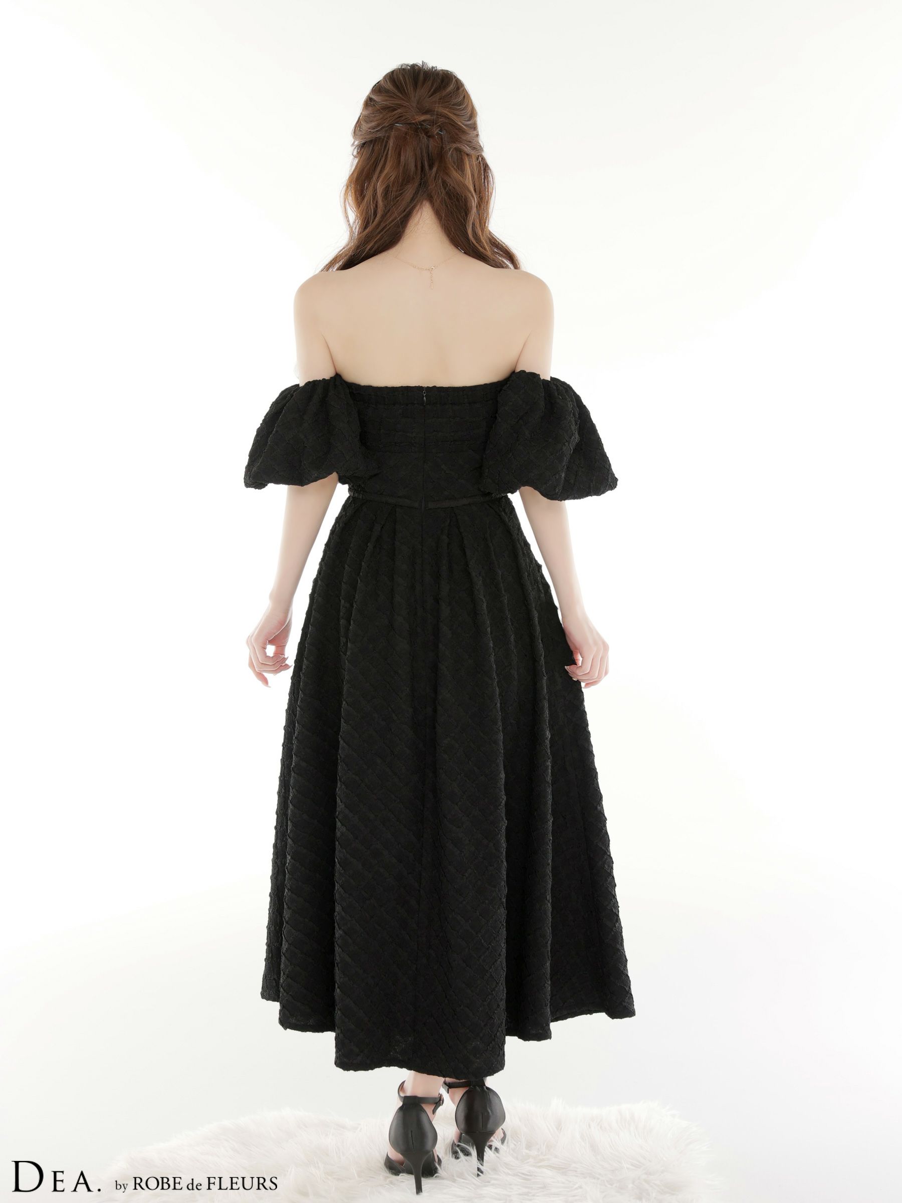 DEA. ディア バイ ローブドフルール 【Lサイズあり】 ラメジャガードオフショルバルーンスリーブロングキャバドレス de4334-c