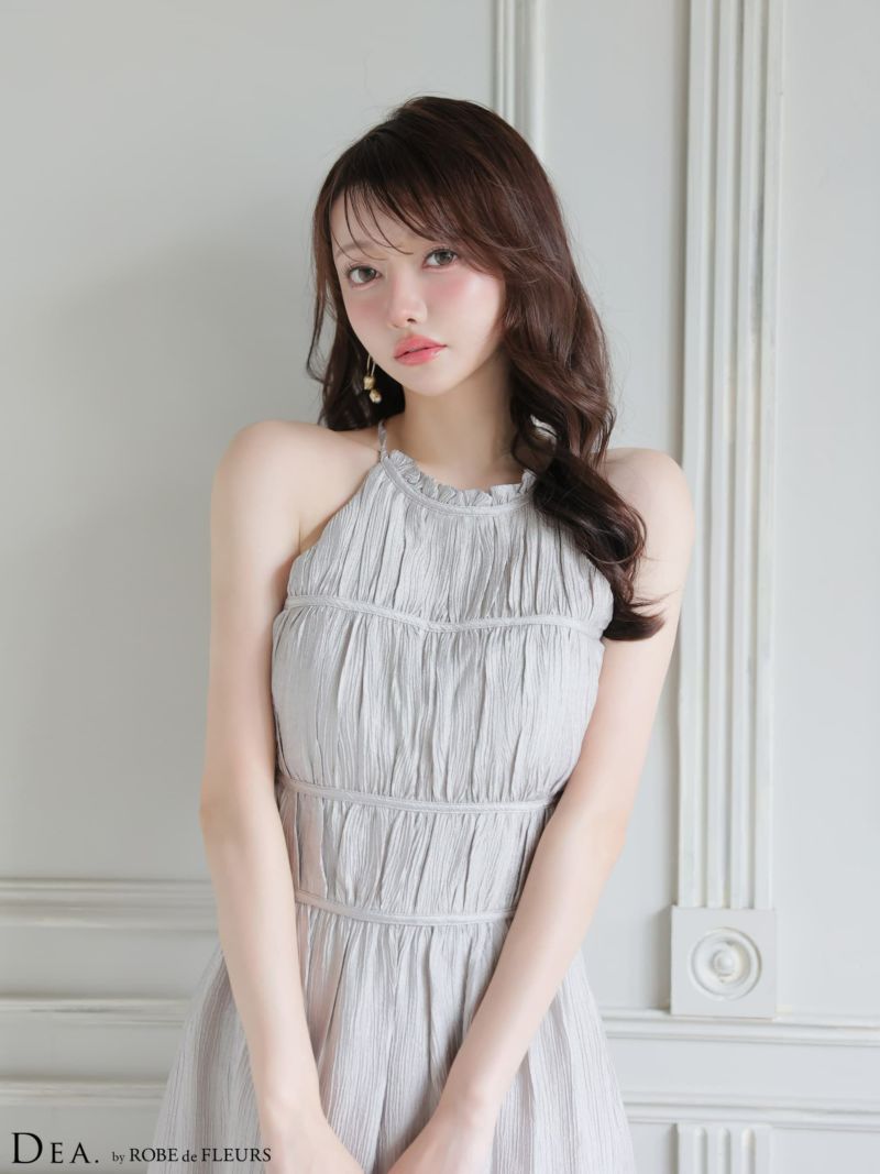 【11月中旬頃入荷予定】 DEA. ディア バイ ローブドフルール 【S～Lサイズあり】 ホルターネックサテンティアードフレアロングキャバドレス de4615-c