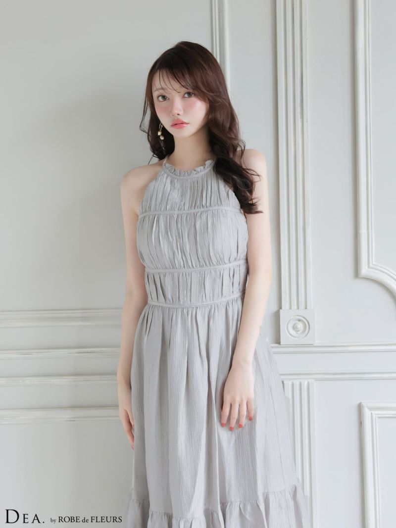 【11月中旬頃入荷予定】 DEA. ディア バイ ローブドフルール 【S～Lサイズあり】 ホルターネックサテンティアードフレアロングキャバドレス de4615-c