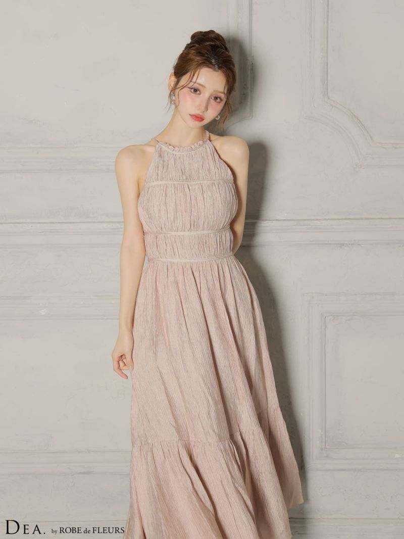 DEA. ディア バイ ローブドフルール 【S～Lサイズあり】 ホルターネックサテンティアードフレアロングキャバドレス de4615-c