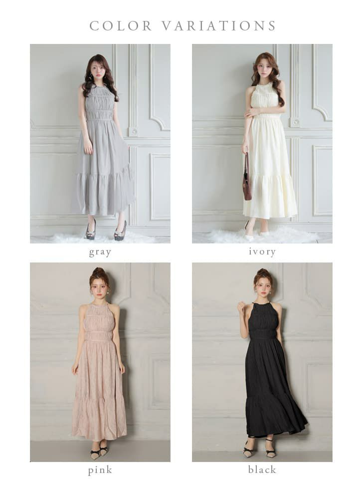 DEA. ディア バイ ローブドフルール 【S～Lサイズあり】 ホルターネックサテンティアードフレアロングキャバドレス de4615-c