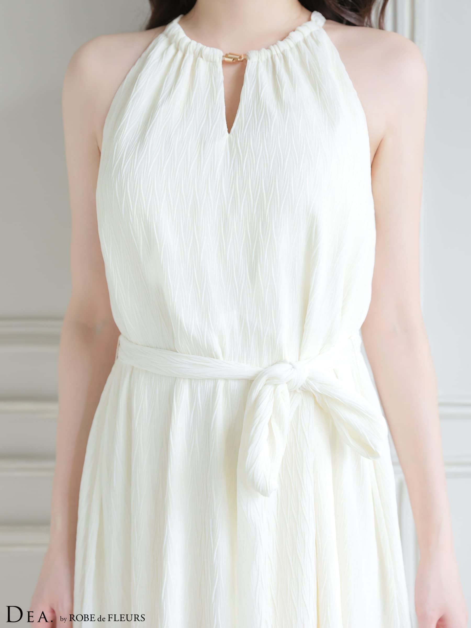 DEA. ディア バイ ローブドフルール 【S～Lサイズあり】 シフォンプリーツVネックウエストリボンロングキャバドレス de4626-c