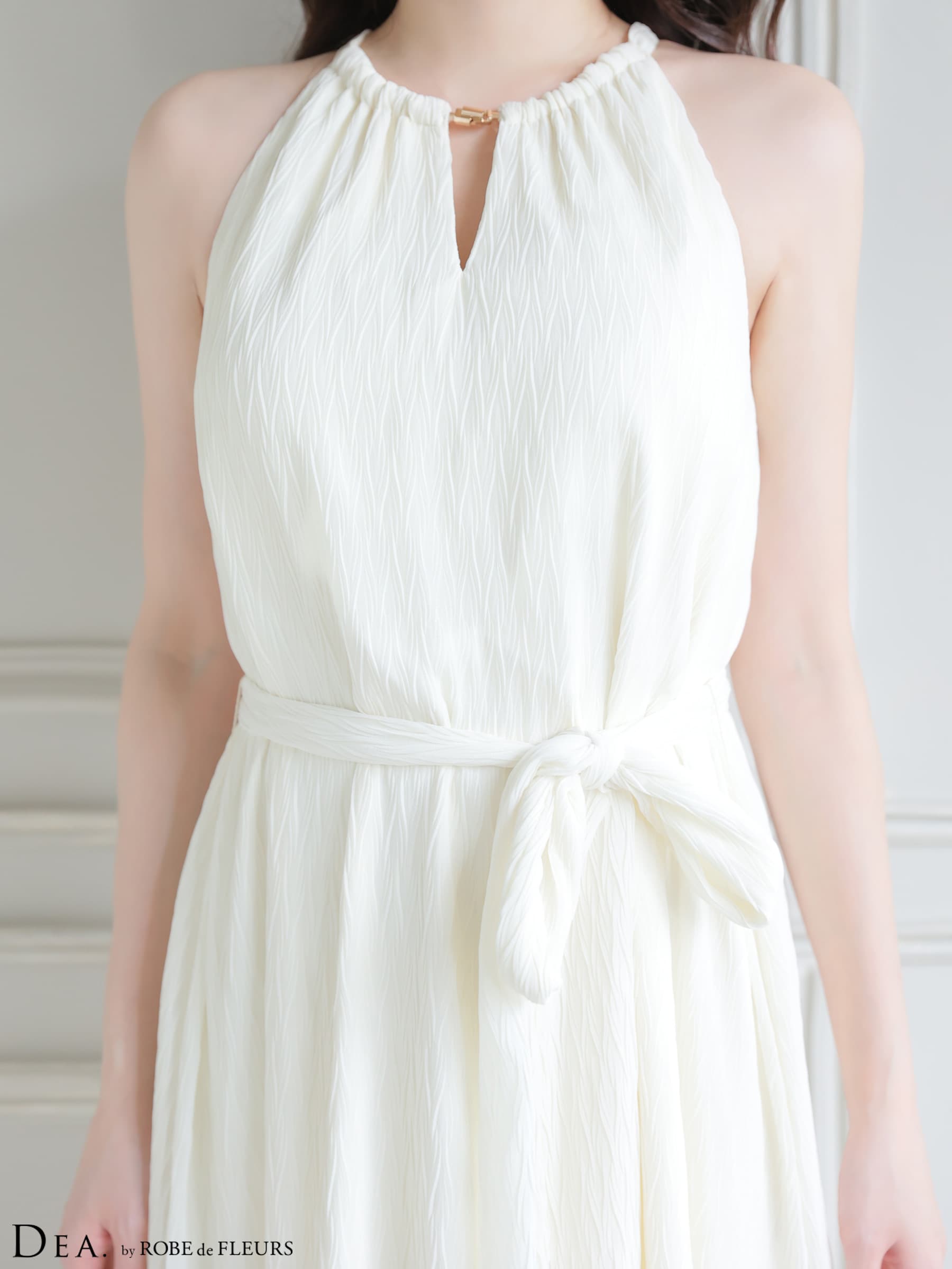 DEA. ディア バイ ローブドフルール 【S～Lサイズあり】 シフォンプリーツVネックウエストリボンロングキャバドレス de4626-c