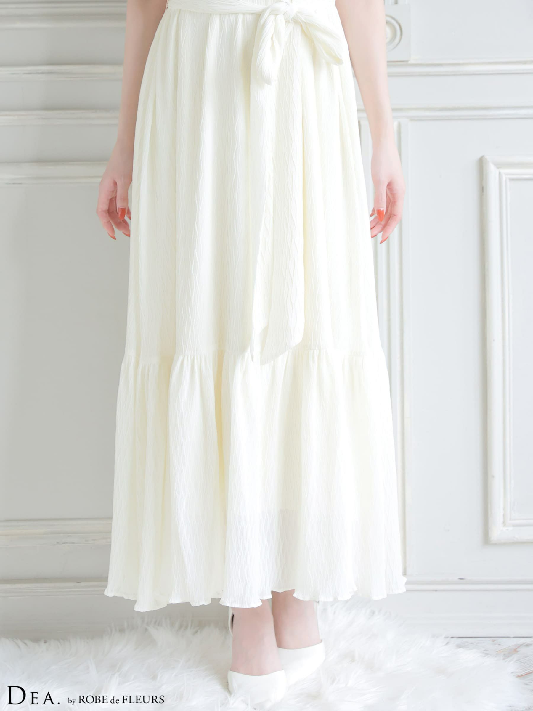 DEA. ディア バイ ローブドフルール 【S～Lサイズあり】 シフォンプリーツVネックウエストリボンロングキャバドレス de4626-c