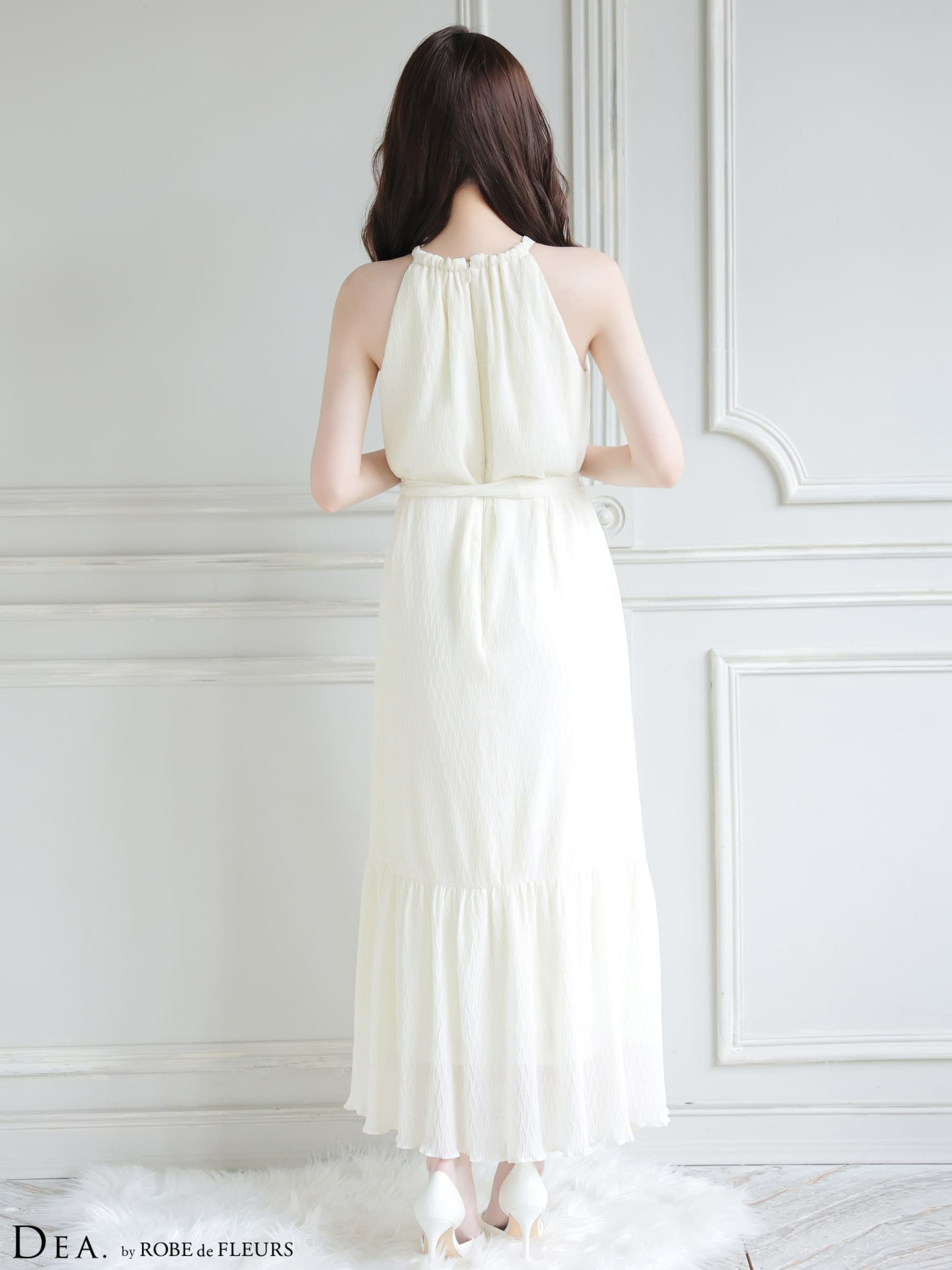 DEA. ディア バイ ローブドフルール 【S～Lサイズあり】 シフォンプリーツVネックウエストリボンロングキャバドレス de4626-c