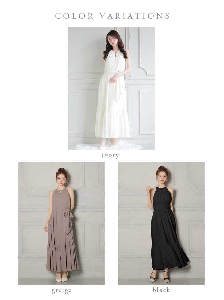 DEA. ディア バイ ローブドフルール 【S～Lサイズあり】 シフォンプリーツVネックウエストリボンロングキャバドレス de4626-c