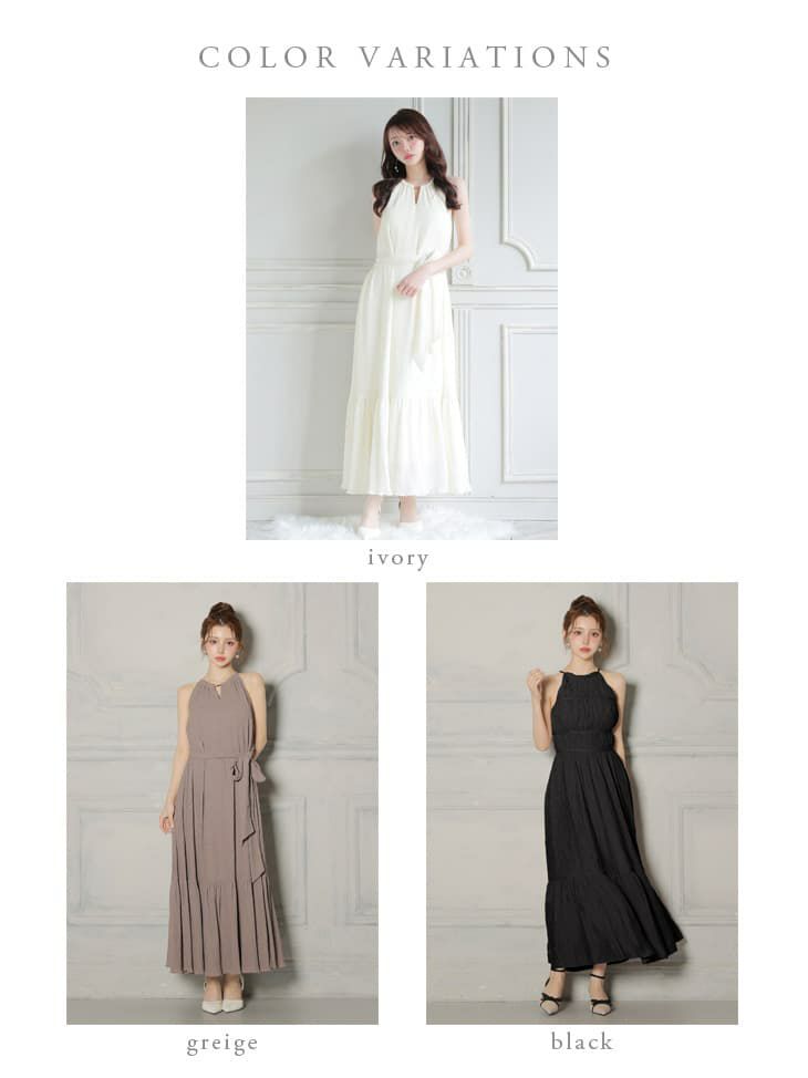 DEA. ディア バイ ローブドフルール 【S～Lサイズあり】 シフォンプリーツVネックウエストリボンロングキャバドレス de4626-c