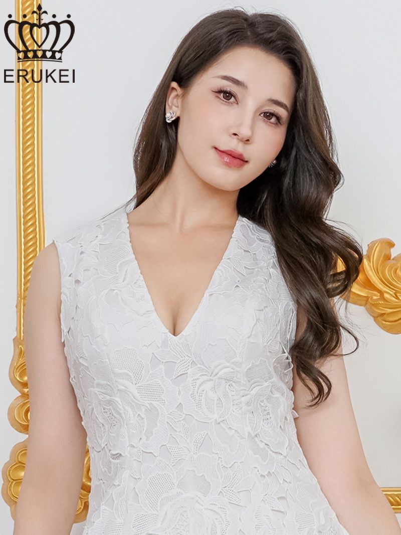ERUKEI エルケイ 総レース・ケミカルレース・ノースリーブ・Vネック・Aライン・ミニドレス・ワンピース ek-e25188