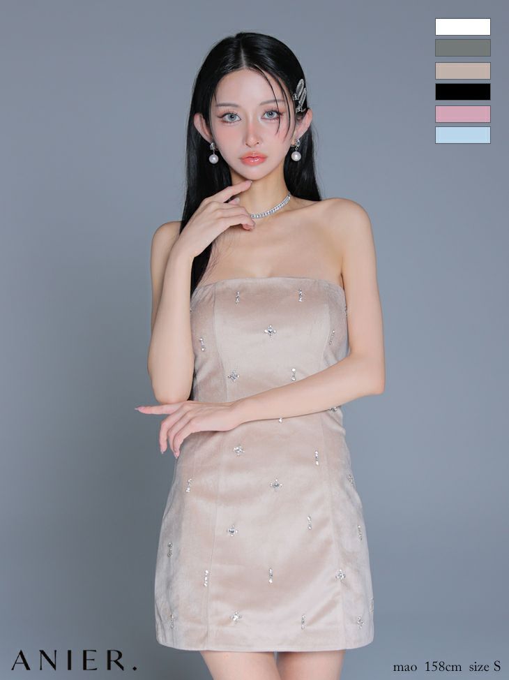 ROBE de FLEURS anier.ROBE ローブドフルール アニエルローブ  【XSサイズあり】Simple bear bijou mini dress シンプルベアビジューミニドレス fm-anier4056