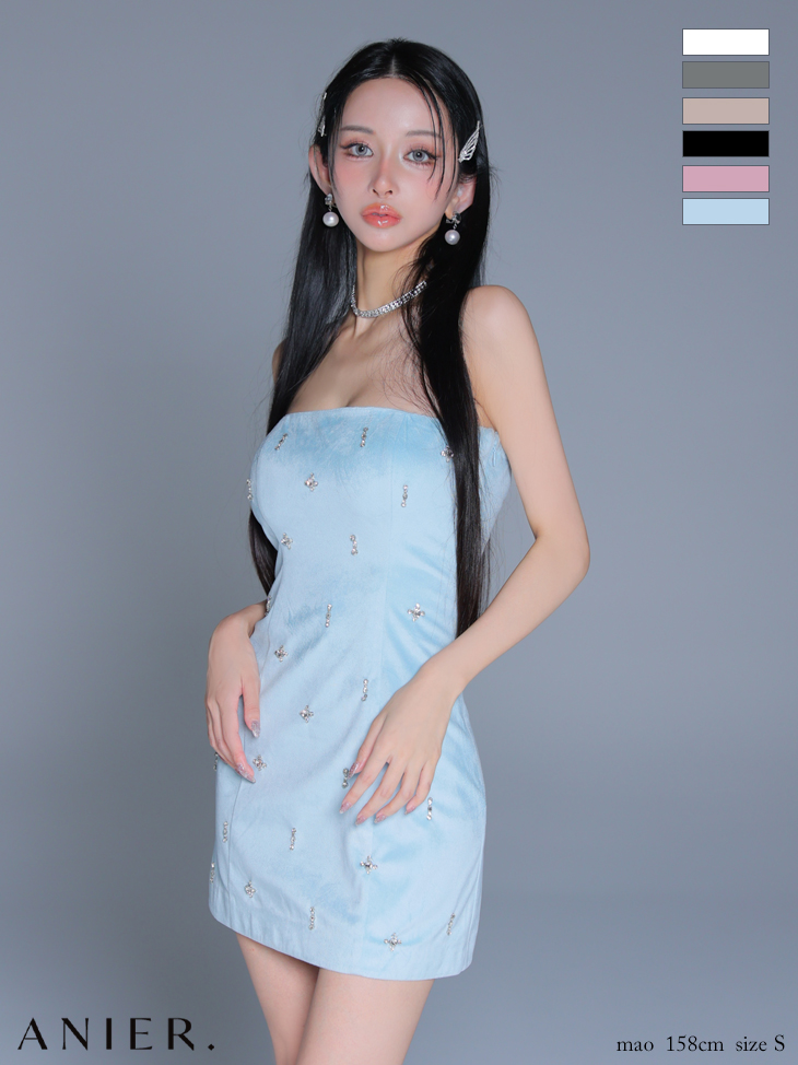 ROBE de FLEURS anier.ROBE ローブドフルール アニエルローブ  【XSサイズあり】Simple bear bijou mini dress シンプルベアビジューミニドレス fm-anier4056