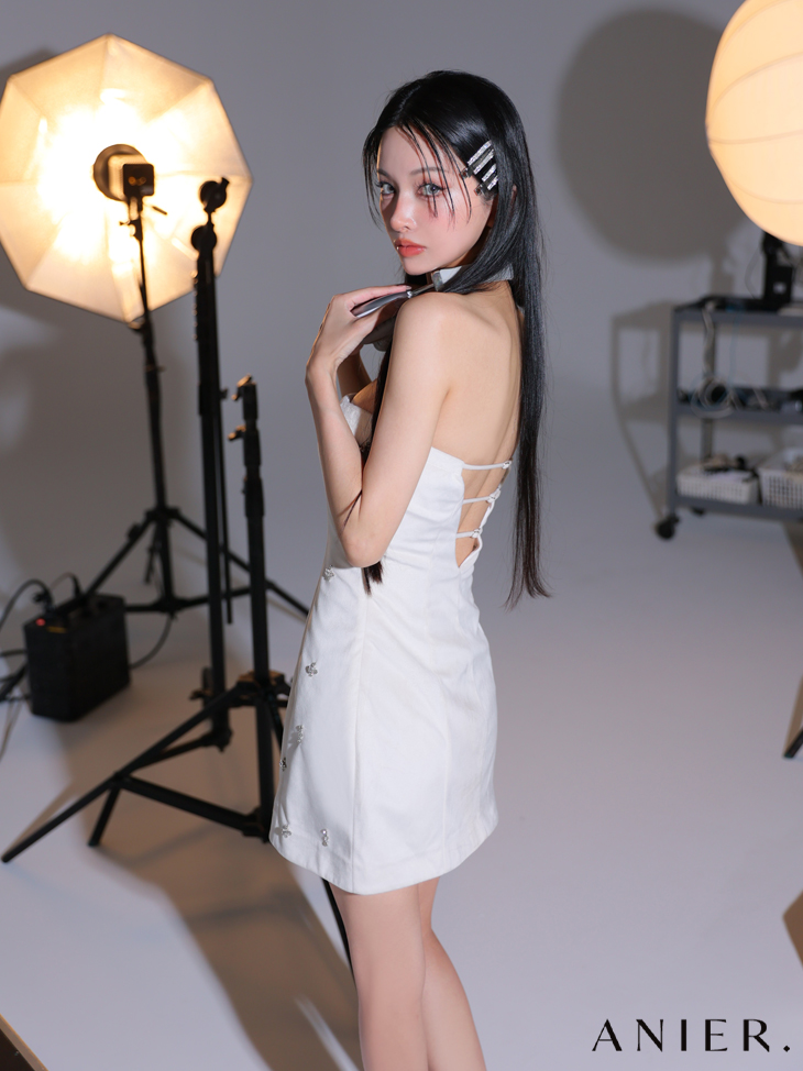 ROBE de FLEURS anier.ROBE ローブドフルール アニエルローブ  【XSサイズあり】Simple bear bijou mini dress シンプルベアビジューミニドレス fm-anier4056