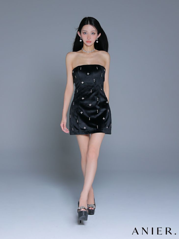 ROBE de FLEURS anier.ROBE ローブドフルール アニエルローブ  【XSサイズあり】Simple bear bijou mini dress シンプルベアビジューミニドレス fm-anier4056