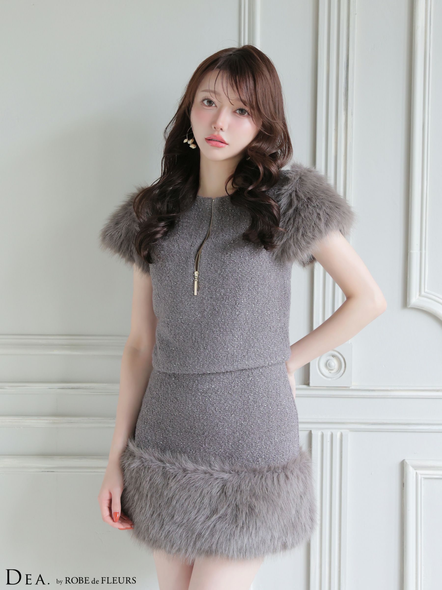 DEA. ディア バイ ローブドフルール 【XSサイズあり】 ブークレニットツイードセットアップタイトミニキャバドレス de4601