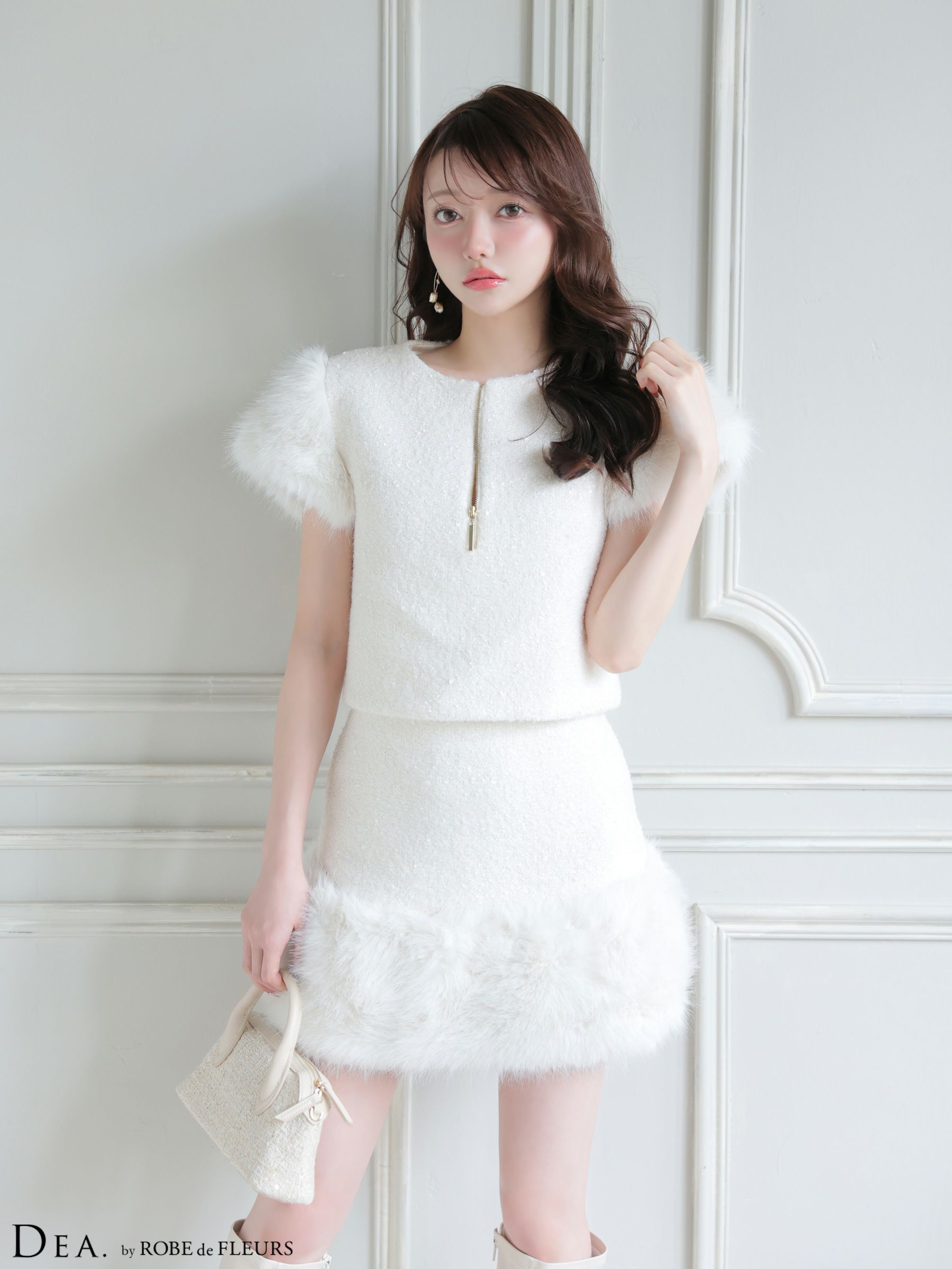 DEA. ディア バイ ローブドフルール 【XSサイズあり】 ブークレニットツイードセットアップタイトミニキャバドレス de4601