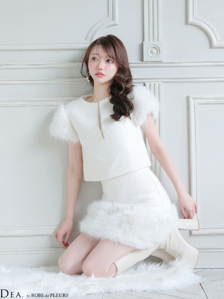 DEA. ディア バイ ローブドフルール 【XSサイズあり】 ブークレニットツイードセットアップタイトミニキャバドレス de4601