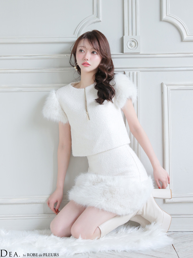 DEA. ディア バイ ローブドフルール 【XSサイズあり】 ブークレニットツイードセットアップタイトミニキャバドレス de4601