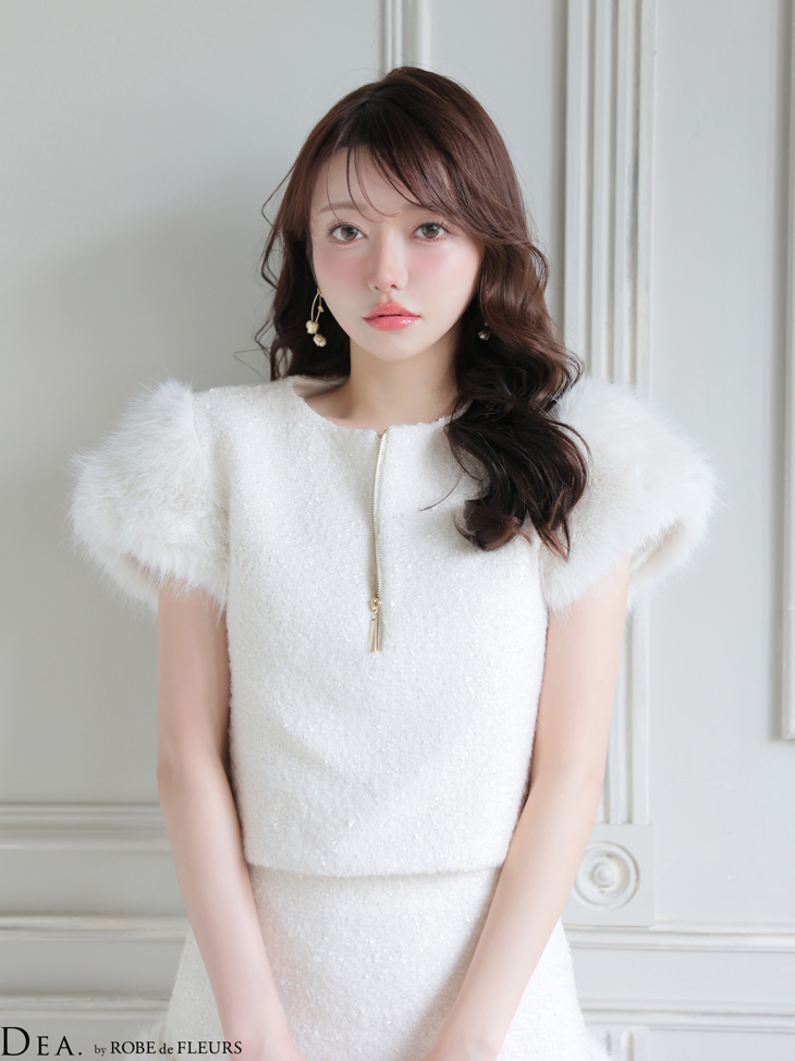 DEA. ディア バイ ローブドフルール 【XSサイズあり】 ブークレニットツイードセットアップタイトミニキャバドレス de4601