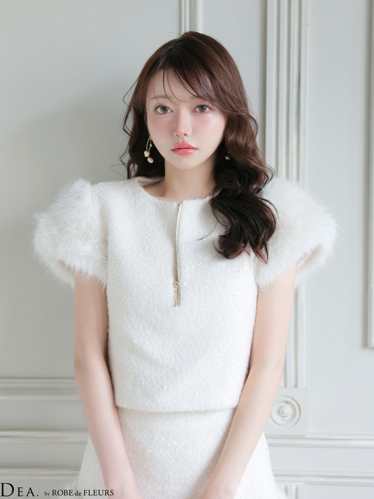 DEA. ディア バイ ローブドフルール 【XSサイズあり】 ブークレニットツイードセットアップタイトミニキャバドレス de4601