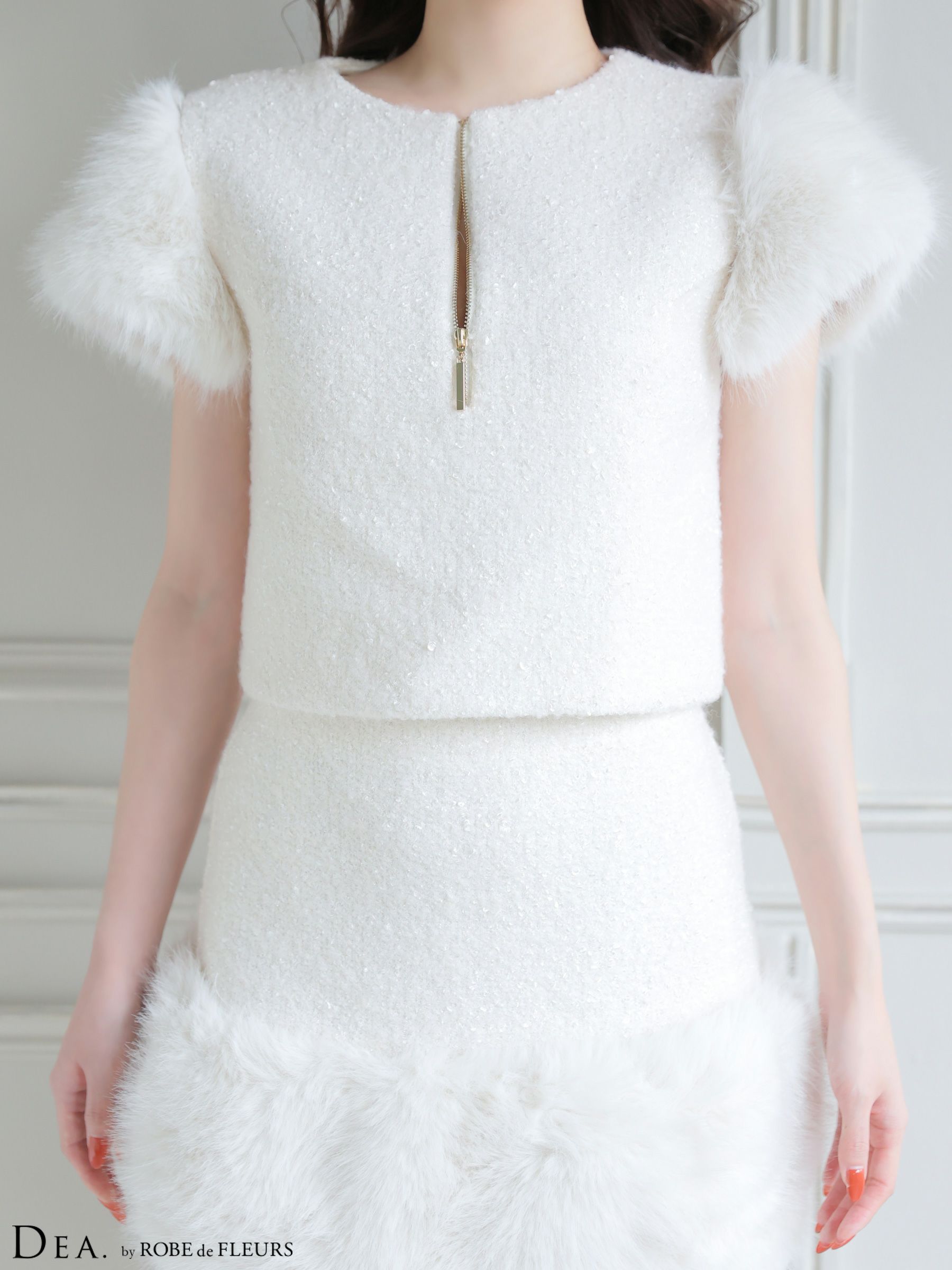 DEA. ディア バイ ローブドフルール 【XSサイズあり】 ブークレニットツイードセットアップタイトミニキャバドレス de4601