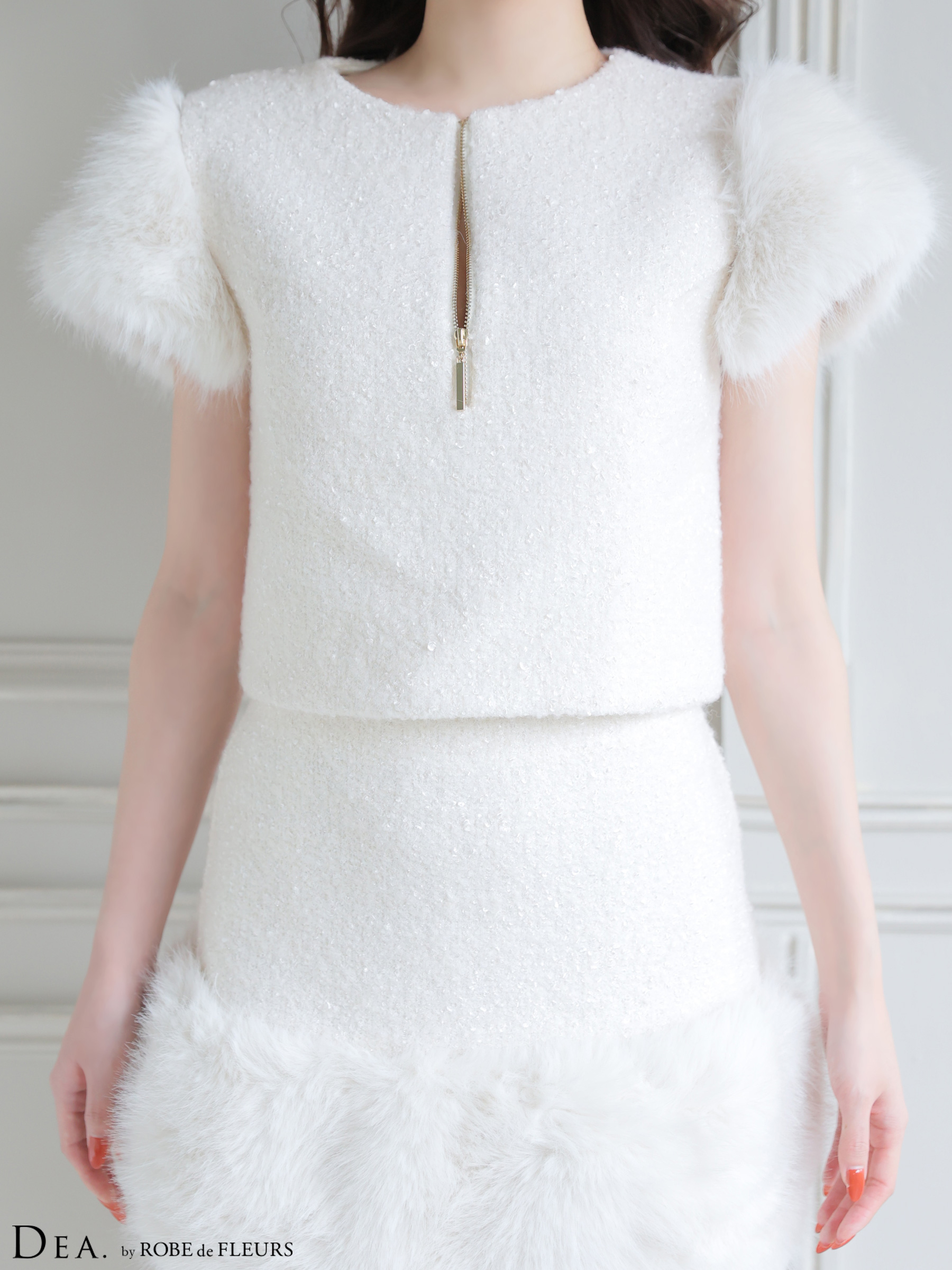 DEA. ディア バイ ローブドフルール 【XSサイズあり】 ブークレニットツイードセットアップタイトミニキャバドレス de4601