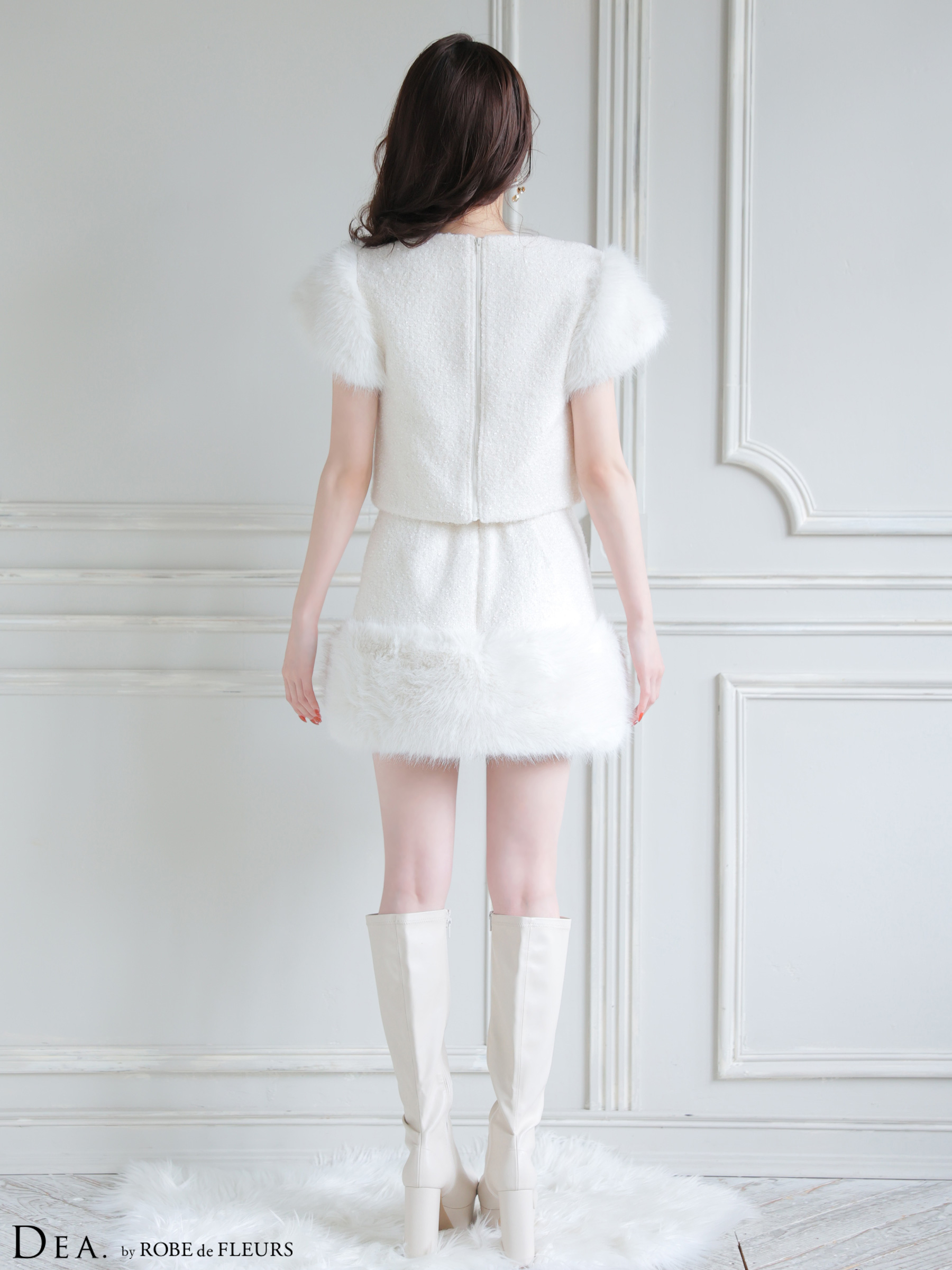 DEA. ディア バイ ローブドフルール 【XSサイズあり】 ブークレニットツイードセットアップタイトミニキャバドレス de4601