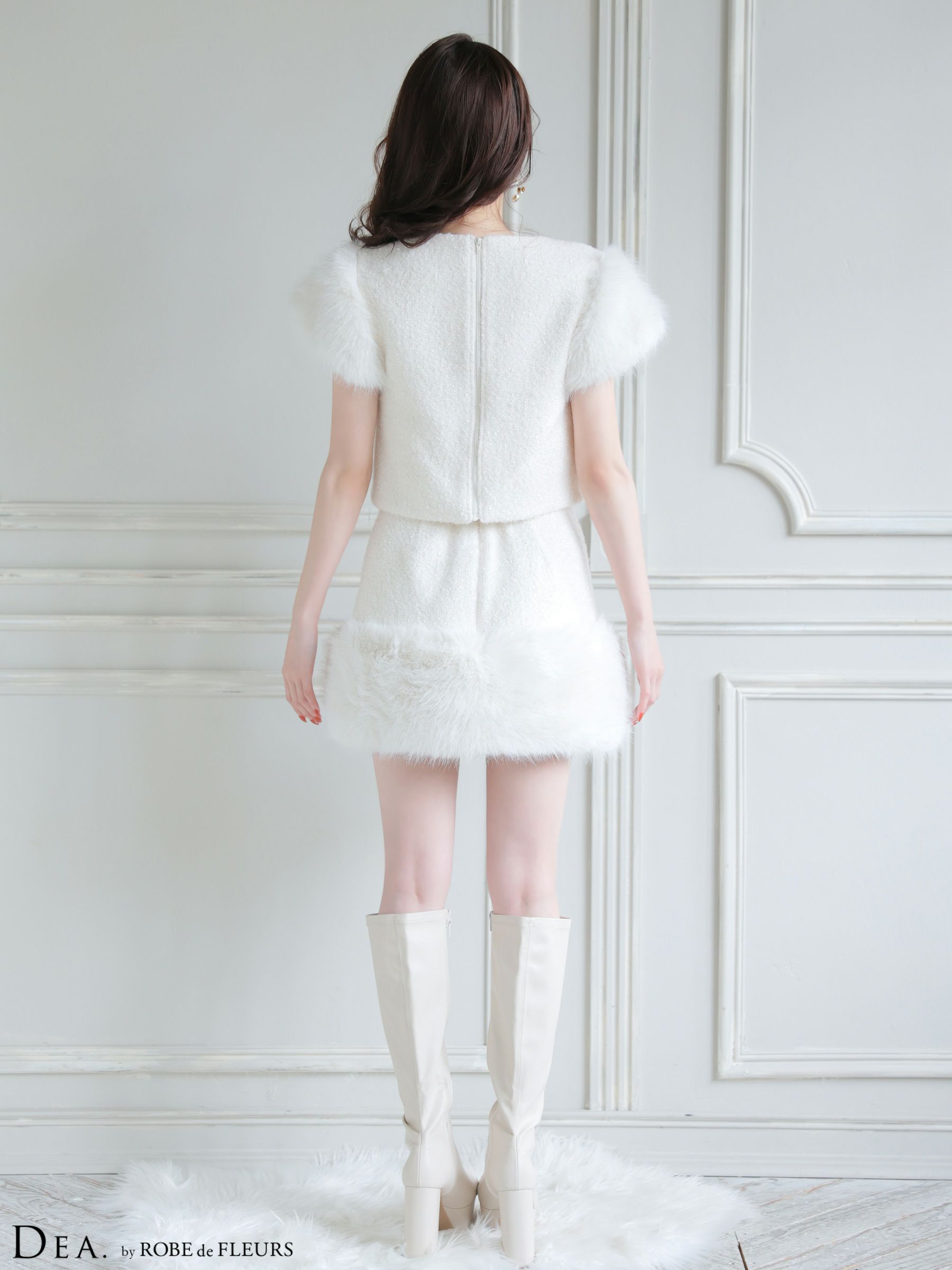 DEA. ディア バイ ローブドフルール 【XSサイズあり】 ブークレニットツイードセットアップタイトミニキャバドレス de4601