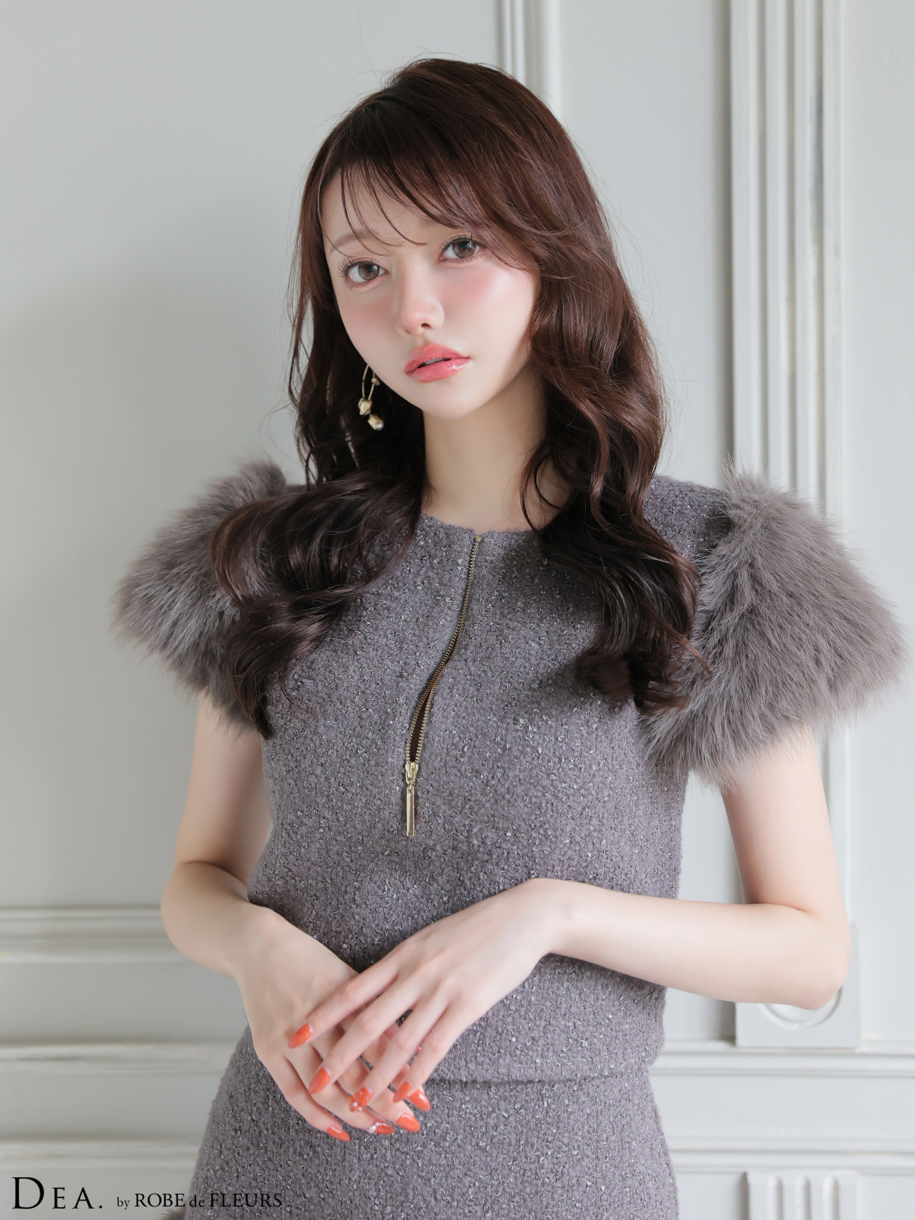 DEA. ディア バイ ローブドフルール 【XSサイズあり】 ブークレニットツイードセットアップタイトミニキャバドレス de4601