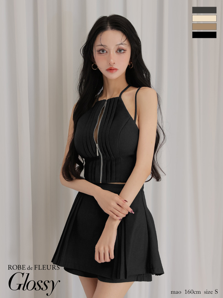 Glossy ローブドフルールグロッシー 【XSサイズあり】ホルターネックカットアウトセットアップフレアミニキャバドレス gl4602